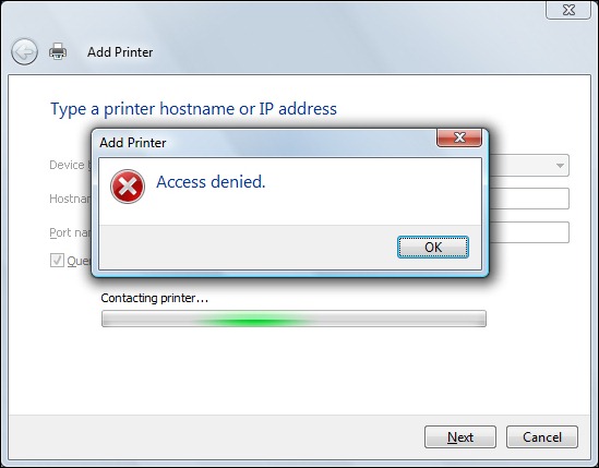 printer queue access denied